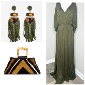 Elegant MIA JOY Olive Green Maxi Dress- NWT-LARGE